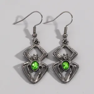 Boucles d'oreilles araignée gothiques avec cristaux vert émeraude pour Halloween