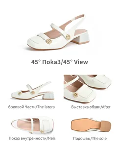 Detail multi-view collage of off-white square toe slingback sandals with block heel