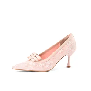 Women French Style Lace Pointed Toe High Heels Elegant Bowknot Stiletto Pumps For Wedding Party Office Lady Dress Shoes