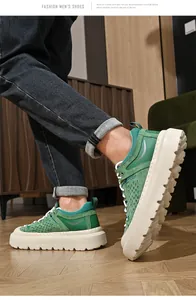 Stijlvolle groene outdoor-sneakers met plateau voor heren met ademend leren bovenwerk
