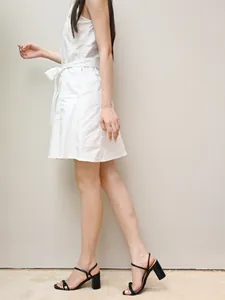Elegant black block heel sandals with thin straps and a square toe design for summer wear