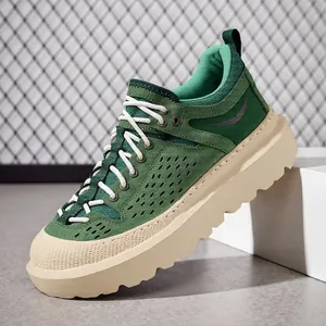 Heren Casual Dad Schoenen Varkensleer Outdoor Sneakers Dikke Zool Lengteverhogend Retro Platform Wandelschoenen Veterschoenen