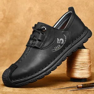 Handgenaaide zwarte herenschoenen van leer in Britse stijl, modieus en casual look