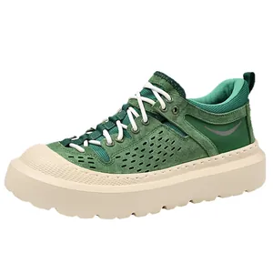 Groene suède vrijetijdsschoenen voor heren met een dikke beige platformzool voor extra