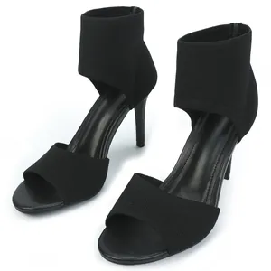 Womens Fly-knit Peep Toe Stiletto Sandals High Heel Ankle Wrap Roman Shoes Fabric Breathable Summer Dress Heels For Women