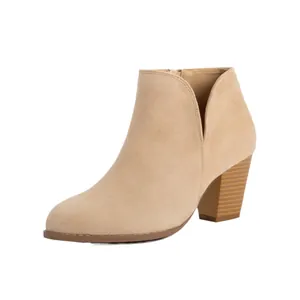 Women Suede Ankle Boots Round Toe Chunky High Heel Side Zipper Western Style Autumn Winter Office Dress Fashion Short Boots