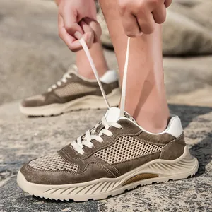 Ademende varkensleren mesh heren vrijetijdsschoenen voor wandelen en dagelijks gebruik