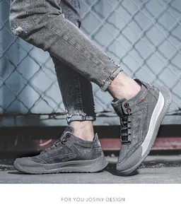 Modieuze heren high-top outdoor casual schoenen van grijs varkensleer voor de winter