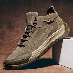 Heren Varkensleer High-top Casual Schoenen Mat Workwear Stijl Fleece Gevoerd Winter Outdoor Laarzen Antislip Rubberen Zool