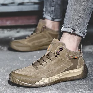 Duurzame heren outdoor casual hoge laarzen in bruin suède leer voor de koude winter