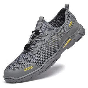 Ademende grijze mesh outdoor sportschoenen voor heren met een zachte antislipzool