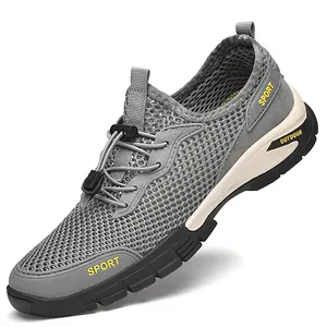 Scarpe sportive da uomo in rete grigia traspirante con sistema di allacciatura rapida