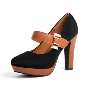 Elegant Mary Jane platform heels with round toe and chunky high heel in black and brown