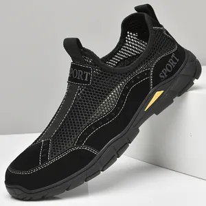 Chaussures décontractées en maille respirante pour hommes, style slip-on, noir sport