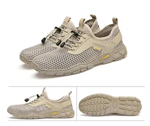 Vista multi-angolo di scarpe da uomo in mesh kaki che mostra tomaia e suola strutturata