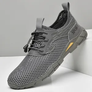 Ademende grijze mesh herensneakers met elastische veters voor sport en vrije tijd