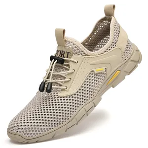 Scarpe da uomo in mesh traspirante con lacci elastici e suola morbida in colore beige
