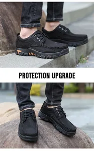 Dettagli delle scarpe da trekking in pelle nera traspiranti per uomo con suole spesse