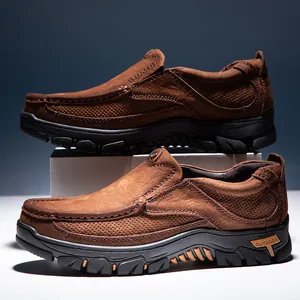 Scarpe da trekking da uomo in pelle marrone traspirante con suola in gomma robusta