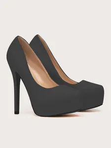 Elegant minimalist matte black suede platform high heel stiletto pumps for women