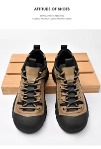 Gedetailleerd bovenaanzicht van stevige wandelschoenen voor heren met antislipzool.