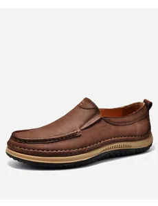 Scarpe casual da uomo in vera pelle marrone con suola spessa e comoda per esterni