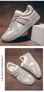 Scarpe da ginnastica traspiranti in pelle di suino con accenti rossi per uomo