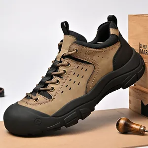 Heren Outdoor Vrijetijdsschoenen Gespleten Leer Dikke Zool Workwear Schoenen Anti-botsing Neus Antislip Wandelschoenen