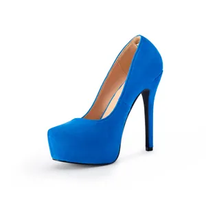 Elegant royal blue suede platform pumps featuring a high stiletto heel for women