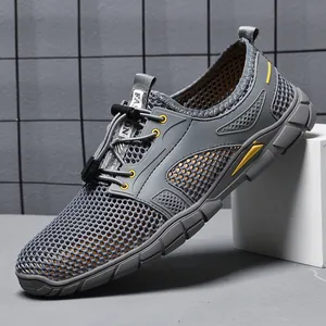 Heren Ademende Mesh Sneakers Lichtgewicht Zomer Opengewerkte Hardloopschoenen Zachte Zool Slip On Casual Sportieve Wandelschoenen