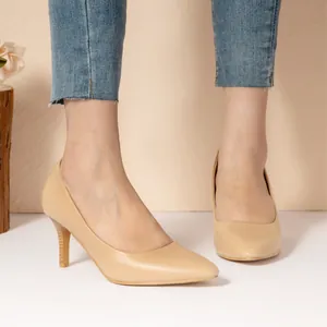 Elegant apricot pointed-toe stiletto high heel pumps for women office and formal party wear