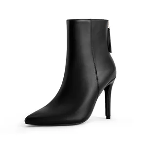 Elegant sexy black pointed toe stiletto high heel ankle boots for women fashion style