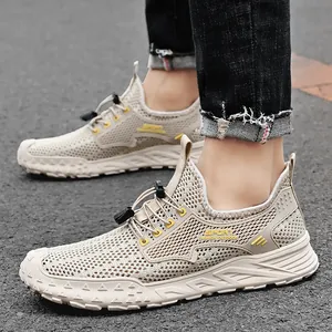 Ademende beige mesh sportschoenen voor heren met lichtgewicht zachte zolen voor zomer