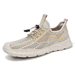 Ademende heren mesh sportschoenen voor de zomer met elastische veters en zachte zool