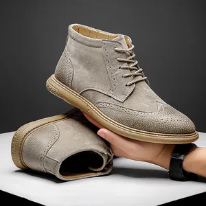 Britse Stijl Heren Brogue Martin Laarzen Echt Leer Mid Top Outdoor Casual Werkschoenen Antislip Herfst Schoenen