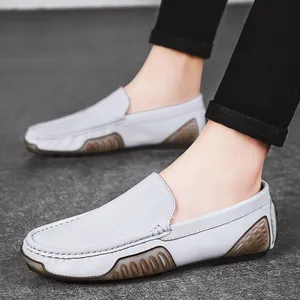 Heren Rundleer Rijschoenen Zachte Zool Slip On Loafers Casual Mocassins Voor Mannen Ademende Platte Wandelschoenen