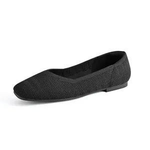 Scarpe Basse in Flyknit da Donna Traspiranti a Punta Quadrata Slip On Mocasines Comode Scarpe da Camminata per Ufficio Quotidiano