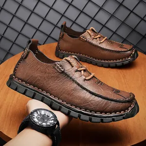 Men Casual Leather Shoes Outdoor Non-slip Breathable Microfiber Leather Soft Sole Sneakers Autumn Fashion Footwear