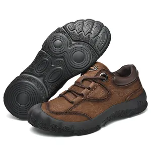 Scarpe da trekking da uomo in pelle bovina marrone con suola morbida antiscivolo durevole