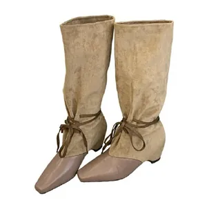 Bottes mi-mollet vintage bicolores à bout pointu avec lien noué à la cheville
