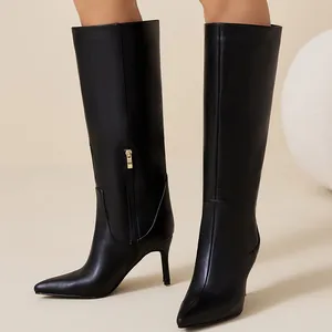 Women Knee High Boots Snake Print Pointed Toe Stiletto Heel Side Zipper Western Style Fashion Long Boots