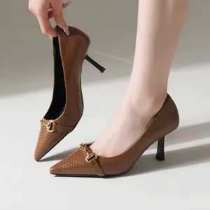 Elegant Women Pointy Toe Pumps Crocodile Pattern Martini Heel Shoes With Metal Buckle Banquet Party High Heel Stiletto Heels