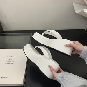 Stylish white platform thong sandals with thick wedge sole for summer fashion
