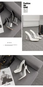 Detailansicht modischer High-Heel-Sandalen mit transparenten PVC-Riemen und Zebra-Print-Design.