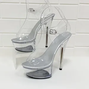 Women Ultra High Stiletto Heel Platform Sandals Transparent PVC Buckle Strap Nightclub Runway Show Party Ladies Footwear