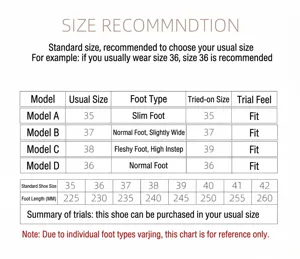 Comprehensive shoe size guide and recommendation chart for bow pointed mule shoes