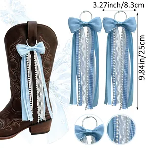 Handcrafted Cowboy Boot Ribbon Bow Pendant With Artificial Pearl Lace Tassels Western Boot Decoration Accessory For Women