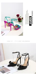 Elegant pointed-toe stiletto sandals featuring a bow accent and slim ankle strap detail.
