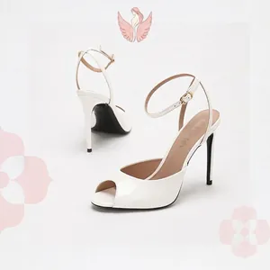 Women's Peep Toe Stiletto Sandals Ankle Strap Buckle Mirror PU Leather High Heels Elegant Summer Party Dress Shoes