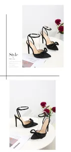 Elegant black pointed toe high heels with stiletto heel and bow detail